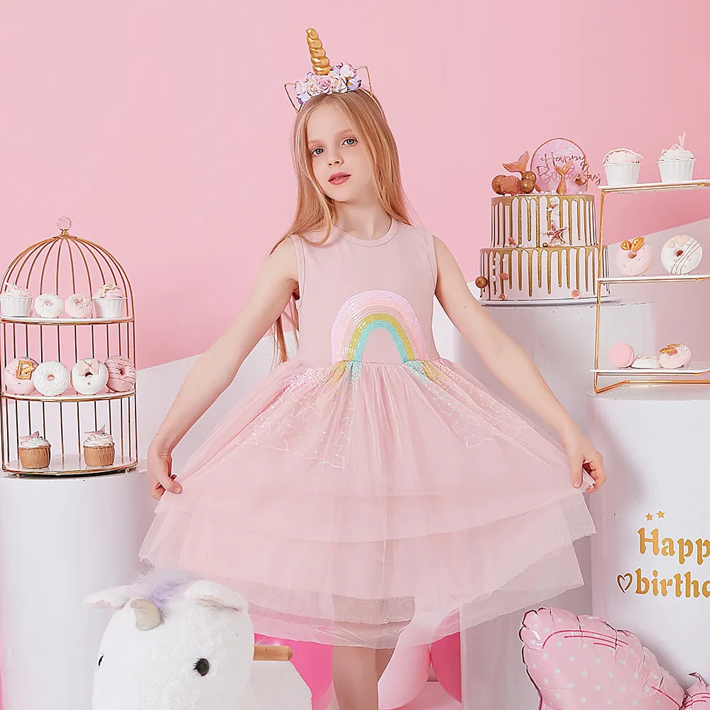 Kids Girls Sleeveless Sequin Princess Dresses for Summer childrensterritory
