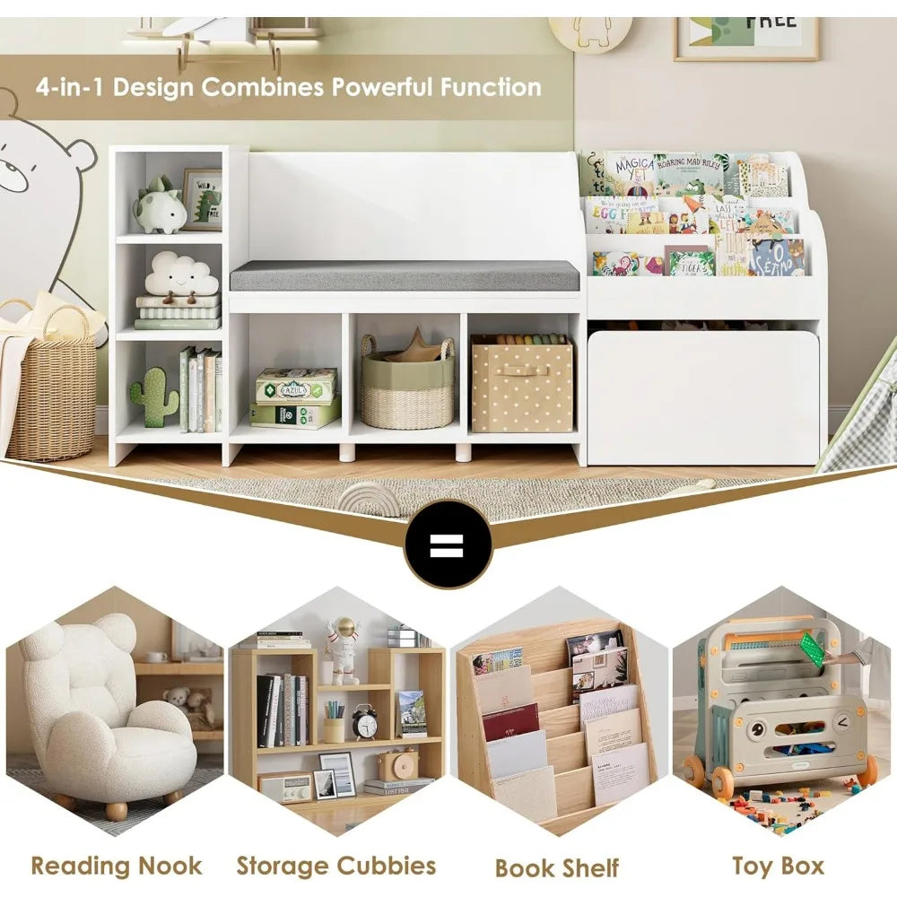 Bookshelf for Kids with Six Storage Cubbies and a Seat Cushion