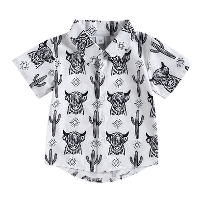 Lapel Bull Print Toddler Boys Loose Casual Shirt childrensterritory