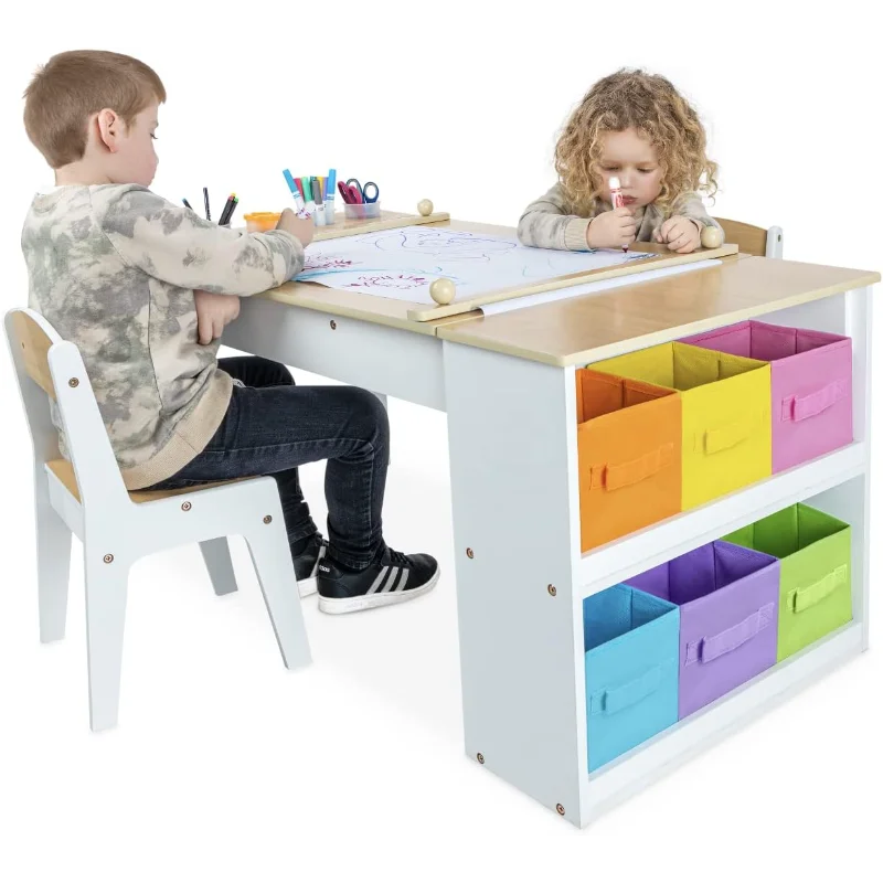 2-in-1 Kids Art Easel Table and Chair Set with Storage Bins childrensterritory