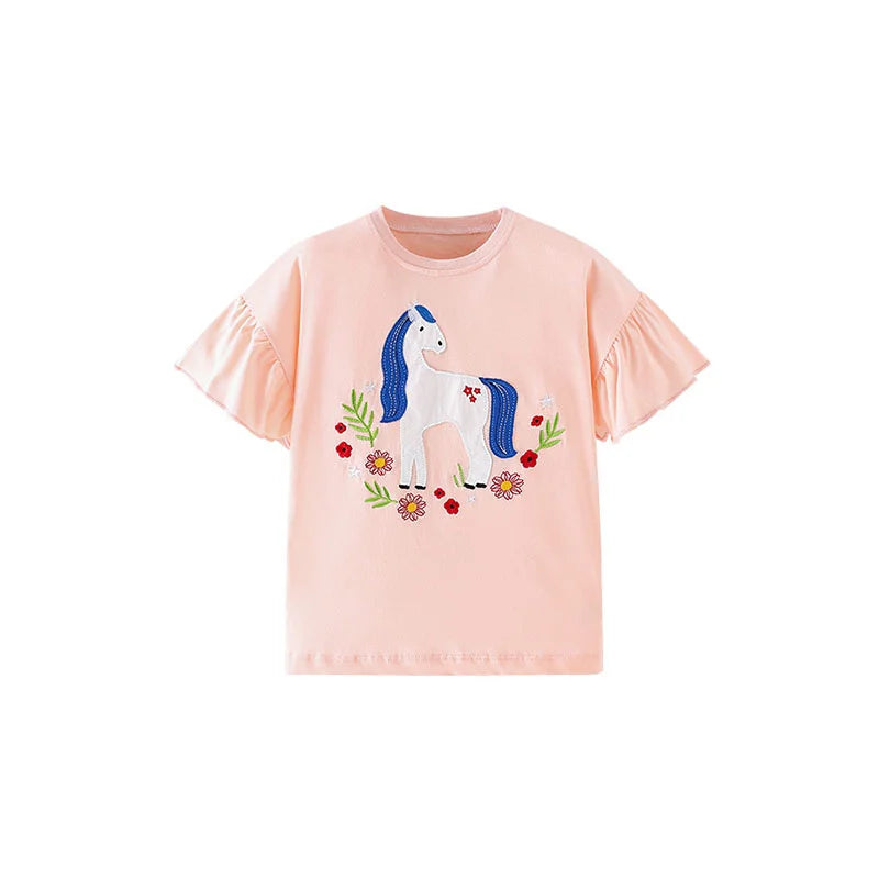 Unicorn and Ice Cream Embroidery Summer Tops for Girls
