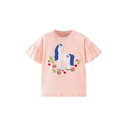 Unicorn and Ice Cream Embroidery Summer Tops for Girls