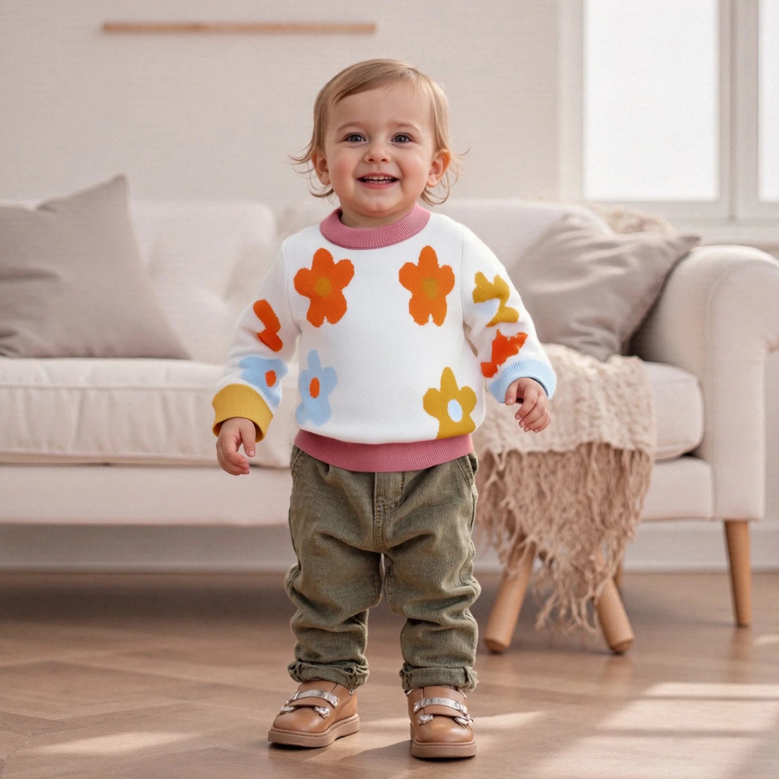 Baby Girl Floral Print Knit Sweaters