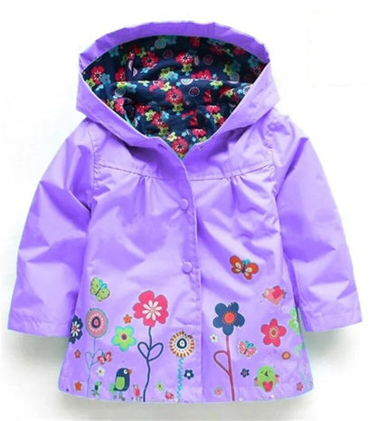 Long Sleeve Flower Print Waterproof Kids Hoodie Windcoat childrensterritory