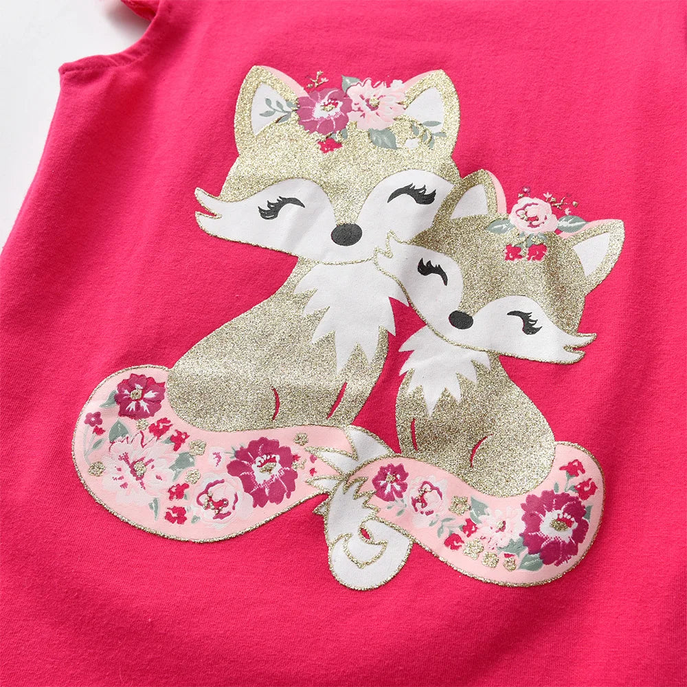 Kids Girls Cat Cartoon Print Flare Sleeve Summer T Shirts childrensterritory