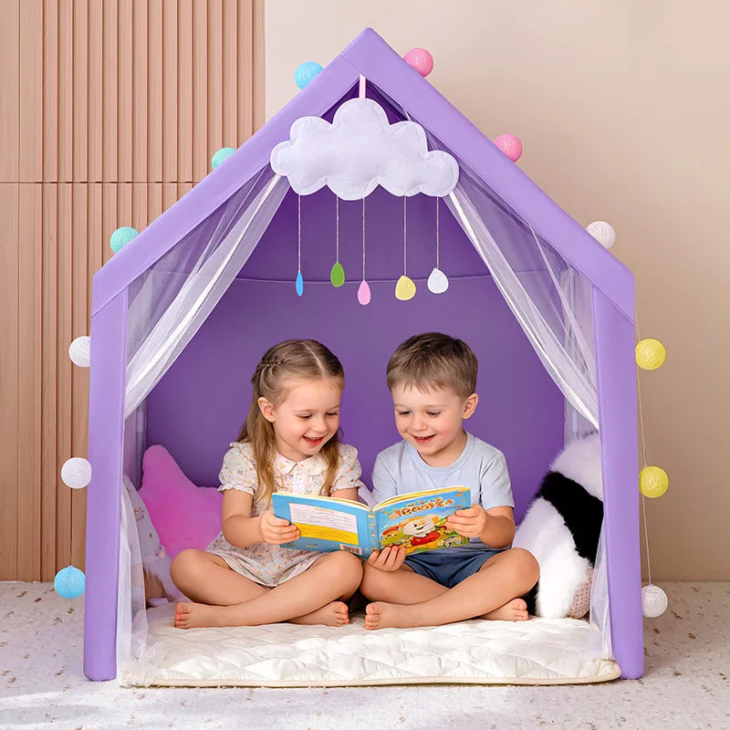 Kids Large Indoor Play Tent w/ Cotton Mat &amp; Longer Curtain