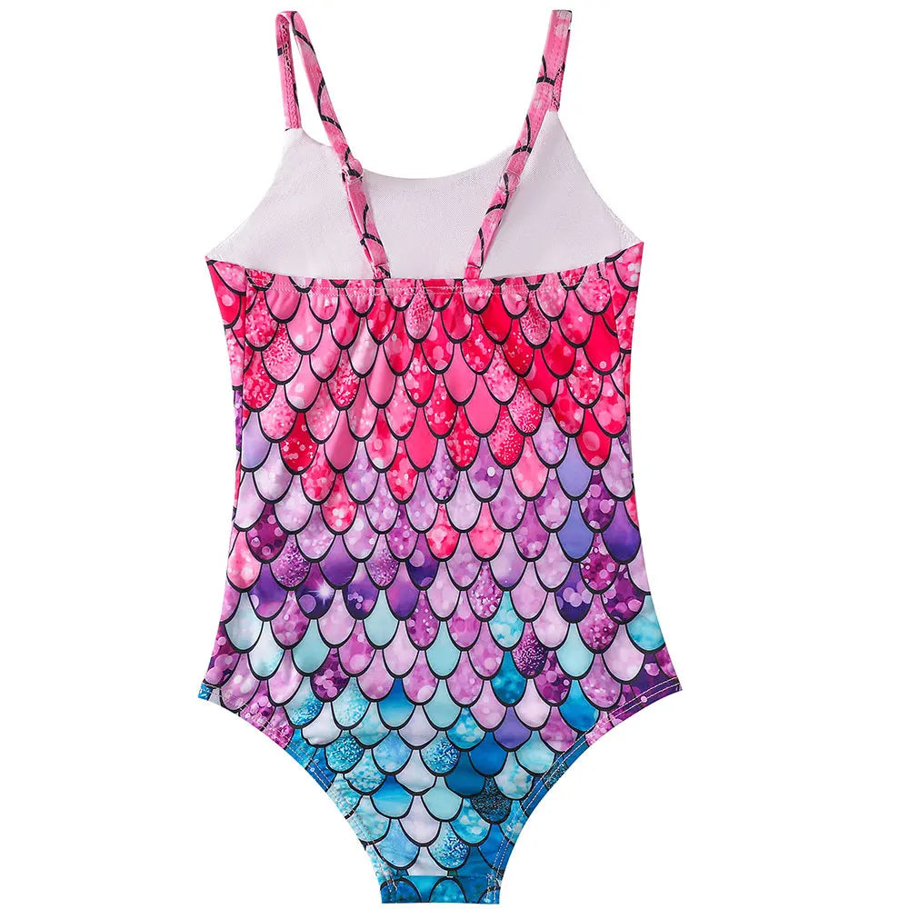 Kids Girls One-piece Sling Swimsuit with 3D Fish Scale Printing