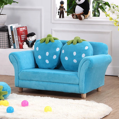 Kids Sofa Strawberry Designed Armrest Lounge Couch w/2 Pillow