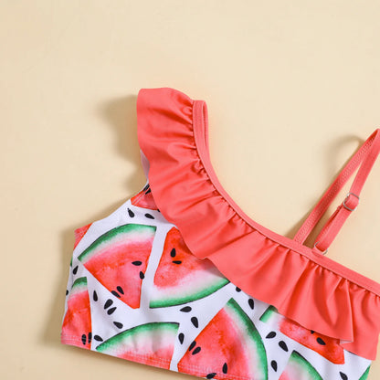2PCS Watermelon Print Kid Girl Tankini Swimsuit Set