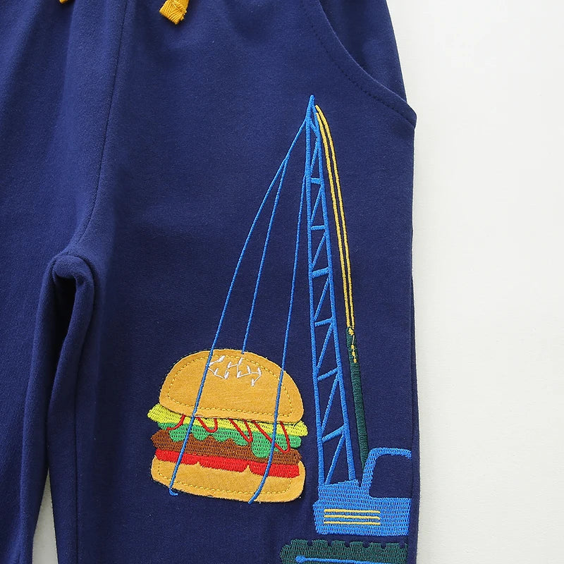 Little Girls Cartoon Hamburger Embroidery Cotton Pants childrensterritory