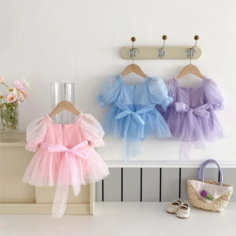 Baby Girl Dots Print Princess Tulle Romper Dresses for Summer