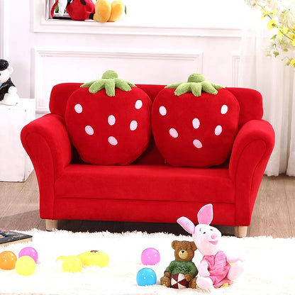 Kids Sofa Strawberry Designed Armrest Lounge Couch w/2 Pillow
