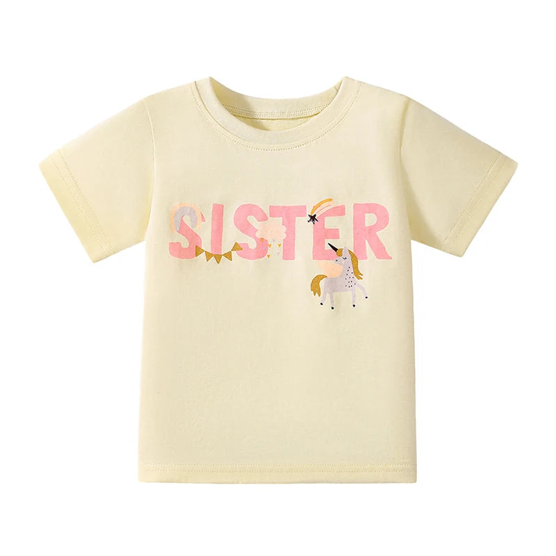 Little Girls Various Cartoon Print Summer Cotton Tops childrensterritory
