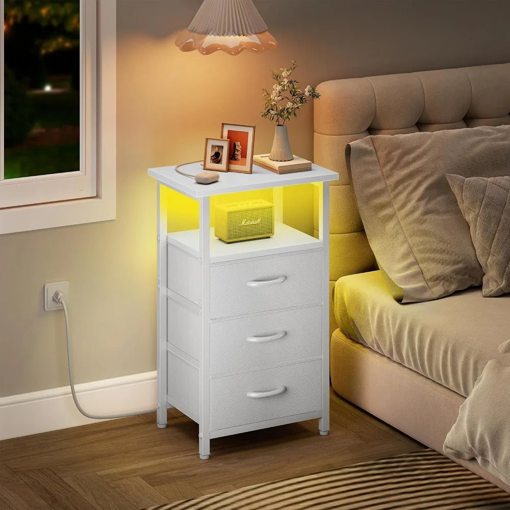 Durable Metal Bedside Table with Open Storage Shelf