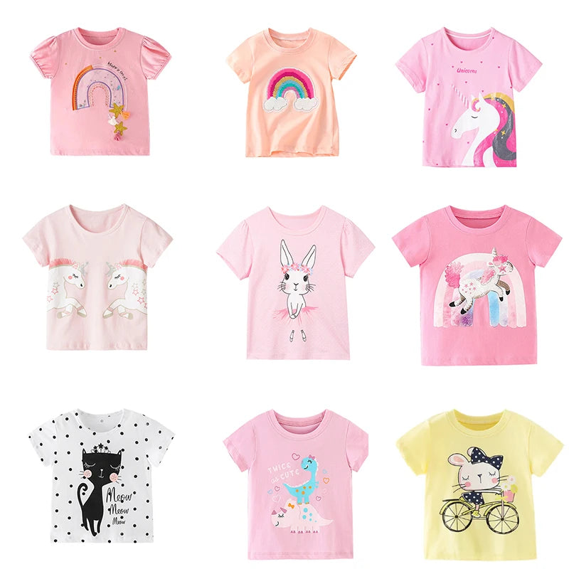 Half-Sleeves Cartoon Print Summer Casual Tops For Girls childrensterritory
