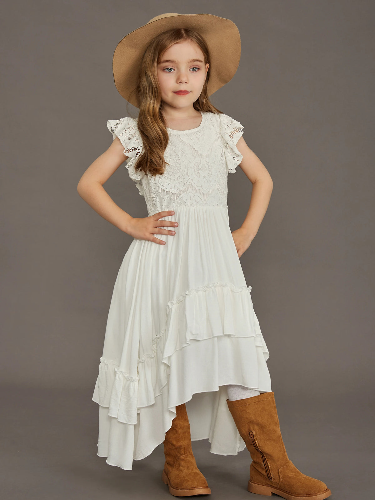 Kids Girls Stylish Lace Design Cotton Bohemia Long Dresses childrensterritory