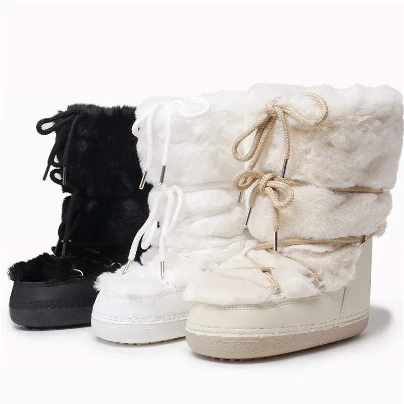 Fluffy Faux Fur Middle Calf Platform Snow Boots for Women childrensterritory