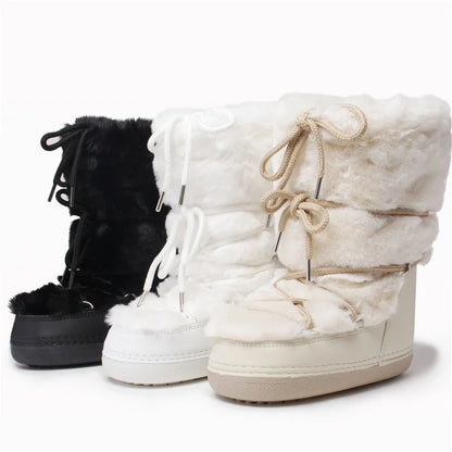 Fluffy Faux Fur Middle Calf Platform Snow Boots for Women childrensterritory