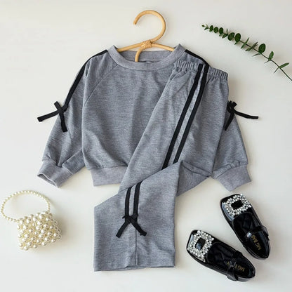 Kids Casual Bow Decoration Two-piece Casual Wear Clothing Set childrensterritory