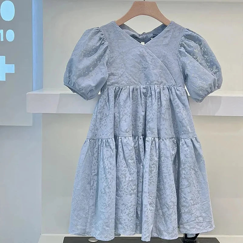 Kids Girls Printed Summer Princess Dress with Bow tie at Back