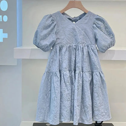 Kids Girls Printed Summer Princess Dress with Bow tie at Back