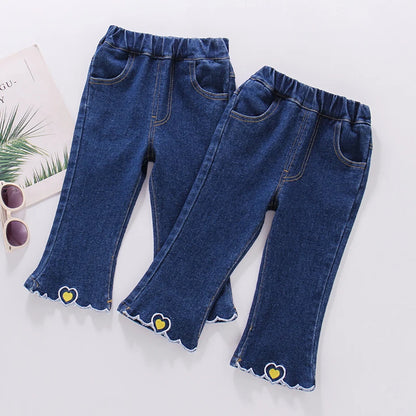 Kids Girls Heart Pattern Casual Style Jeans childrensterritory