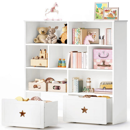 Kids Toy/Book Shelf with 7 Cubbies &amp; 2 Rolling Drawers