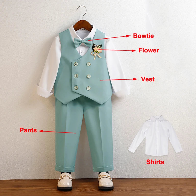 3 Pieces Kids Boys Formal Suit in 5 Colors (Vest Pants Bow-tie)