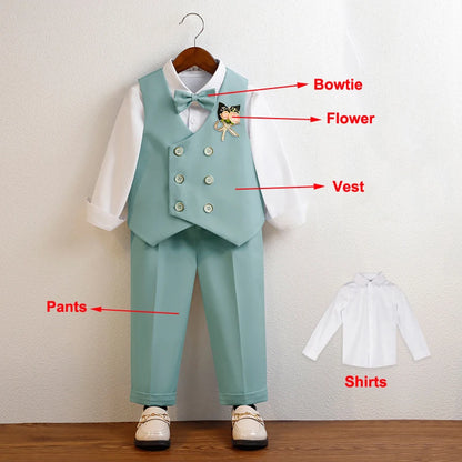3 Pieces Kids Boys Formal Suit in 5 Colors (Vest Pants Bow-tie)
