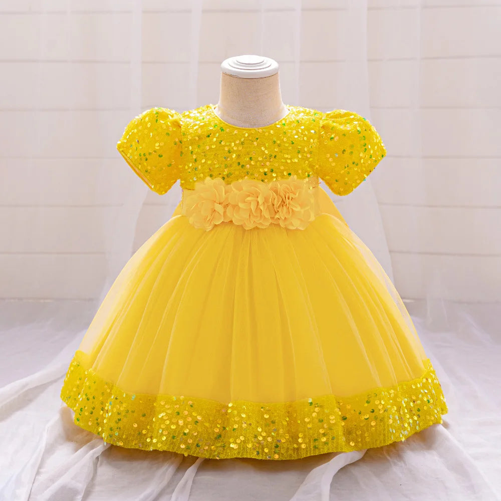 Baby Girl Sequin Lace Designed Fluffy Baptism, Birthday Dress