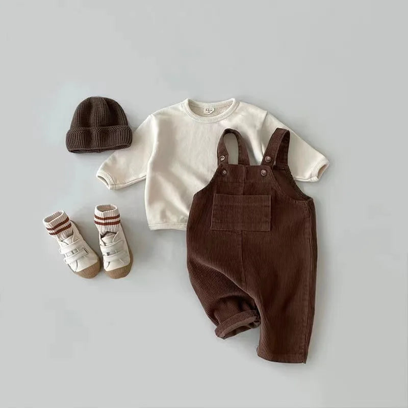 Solid Corduroy Suspender Rompers for Baby Boys and Girls