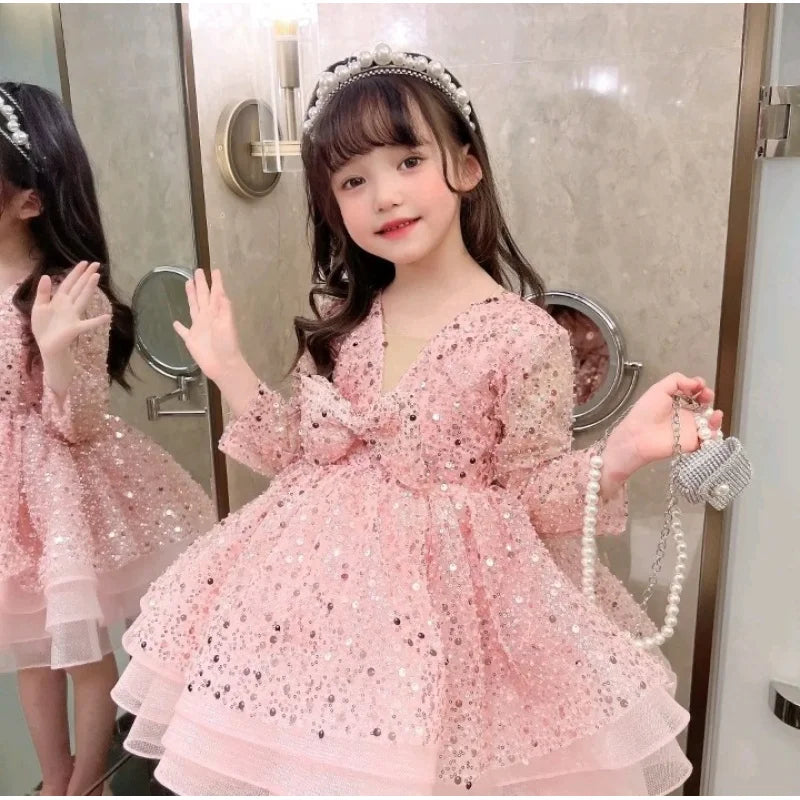 Cute Shiny Ruffles Design Tutu Summer Party Dress for Girls