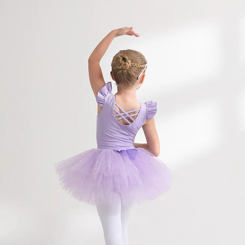 Kids' Girls' Designer Gymnastics Ballet Leotard with Tutu Skirt