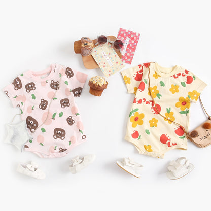 Baby Cartoon Print Short Sleeve Cotton Bodysuits childrensterritory