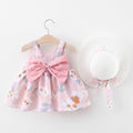 Baby Girl Floral Big Bow Designed Summer Dresses + Sunhat childrensterritory