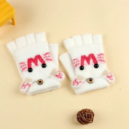 Kids Cartoon Design Furry Coral Fleece Short Gloves Mittens childrensterritory