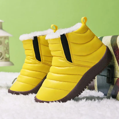 Kids Girls Boys Plush Leather Waterproof Warm Snow Boots childrensterritory