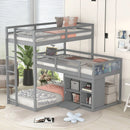 L-shaped Wooden Triple Bunk Bed With a Ladder and Storage Cabinet childrensterritory