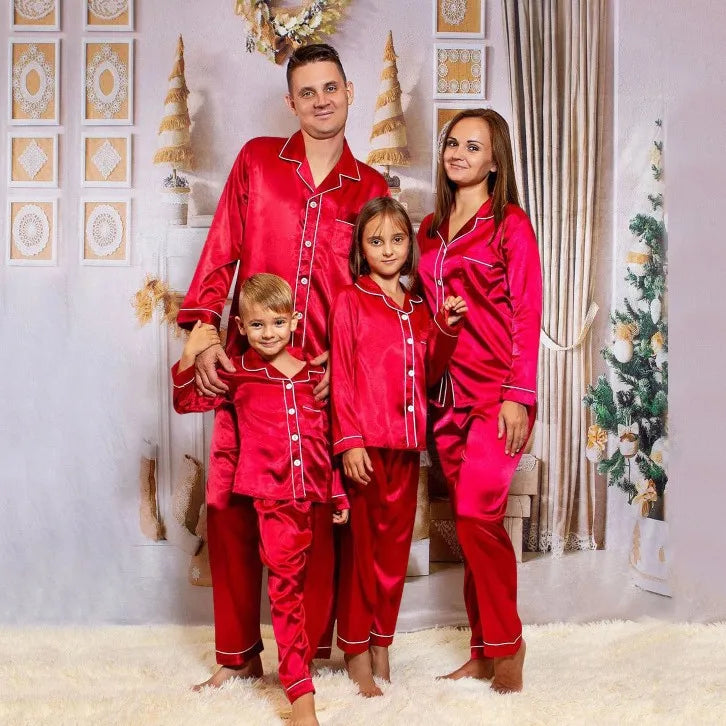 Family Matching Long Sleeve Satin Sleepwear Set