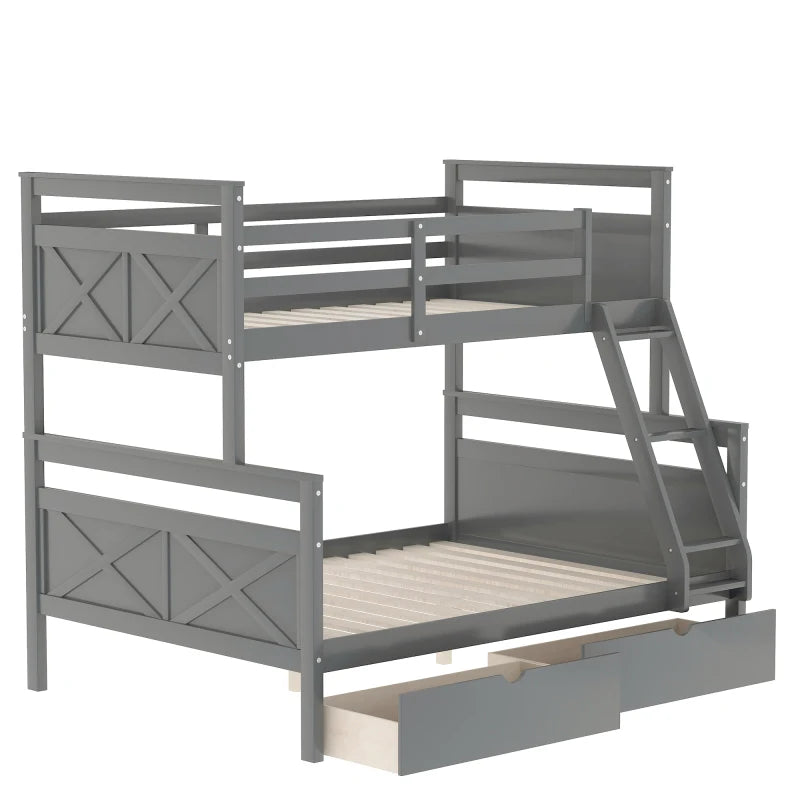 A Twin Over Bunk Bed Featuring Storage Drawers and Ladders childrensterritory