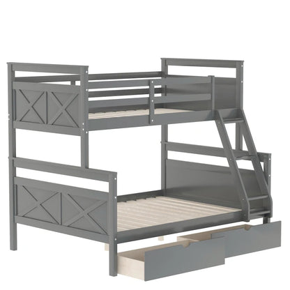 A Twin Over Bunk Bed Featuring Storage Drawers and Ladders childrensterritory