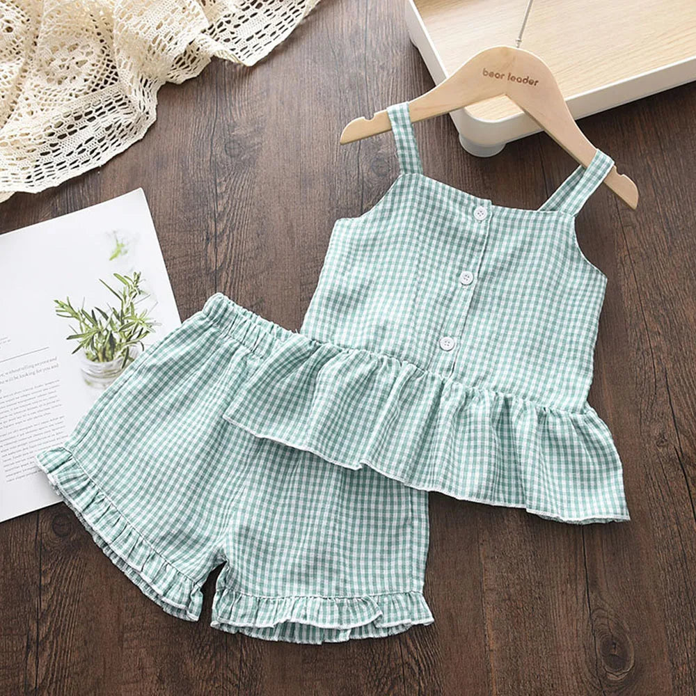 Kids Girls Cotton T-Shirt + Pant Summer 2 Piece Sets