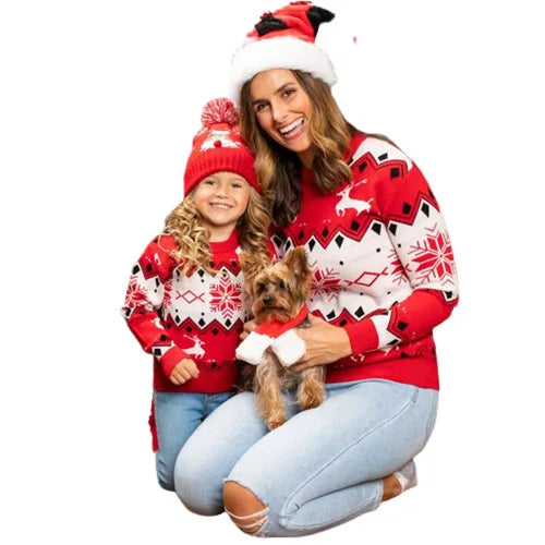 Jacquard Print Matching Christmas Sweater for Mother Daughter