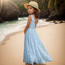 Sleeveless Lace Design Summer Long Dresses For Girls childrensterritory