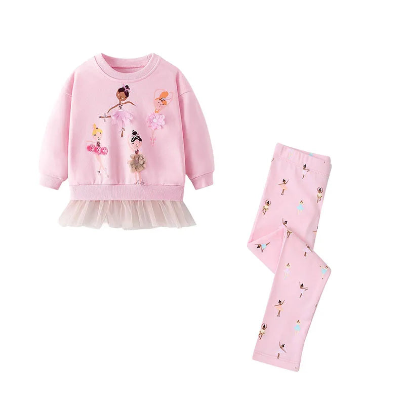 Cartoon Dancing Girls Print Sweatshirts and Leggings Sets For Kids childrensterritory