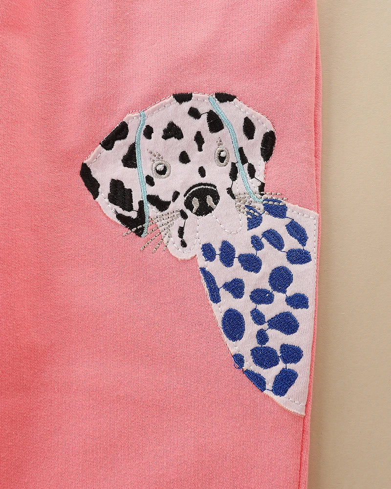 Little Girls Cute Dog Print Pink Casual Trouser for Autumn childrensterritory
