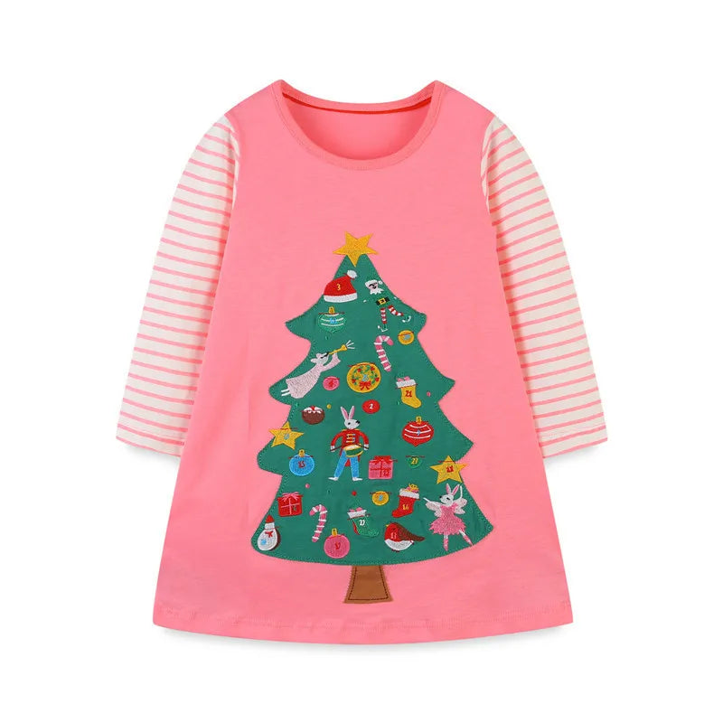 Kids Cartoon Printed Full Sleeves Christmas Red Frocks childrensterritory