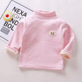 Kids Korean Style Turtleneck Striped Design Velvet Winter T-shirts childrensterritory