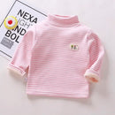 Kids Korean Style Turtleneck Striped Design Velvet Winter T-shirts childrensterritory