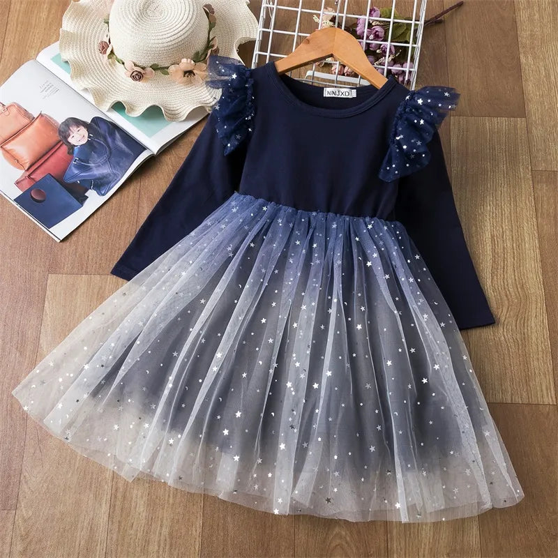 Kids Girl Star Sequin Mesh Winter Party Dresses childrensterritory